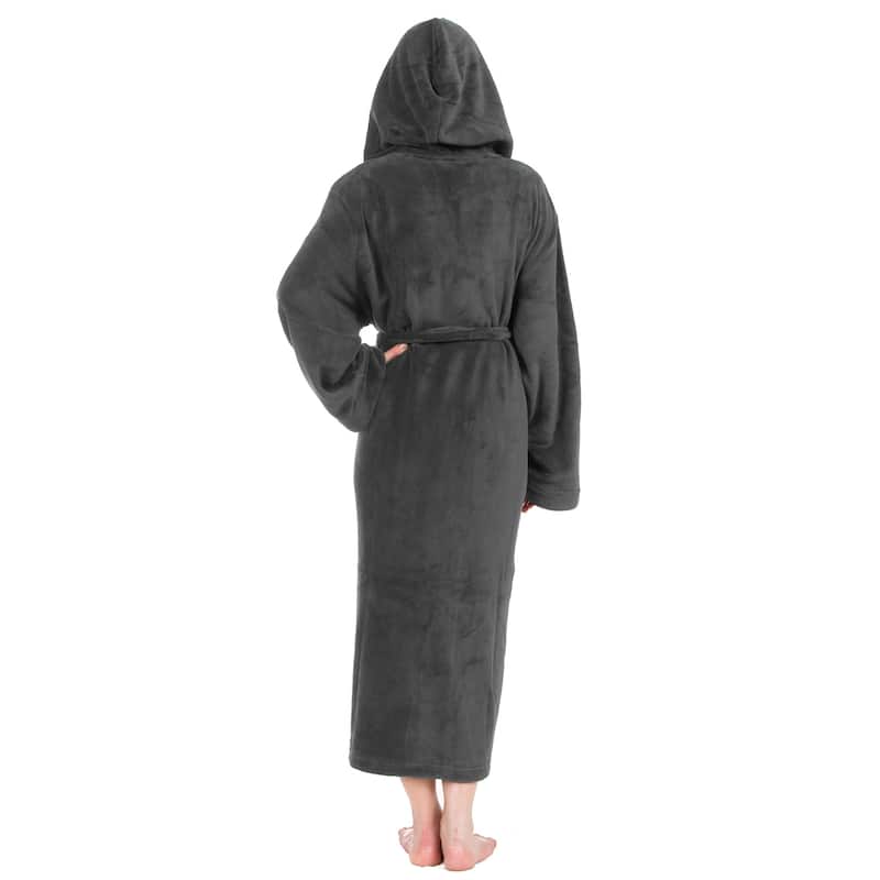Women's Hooded Plush Robe, Long Fleece Solid Robe
