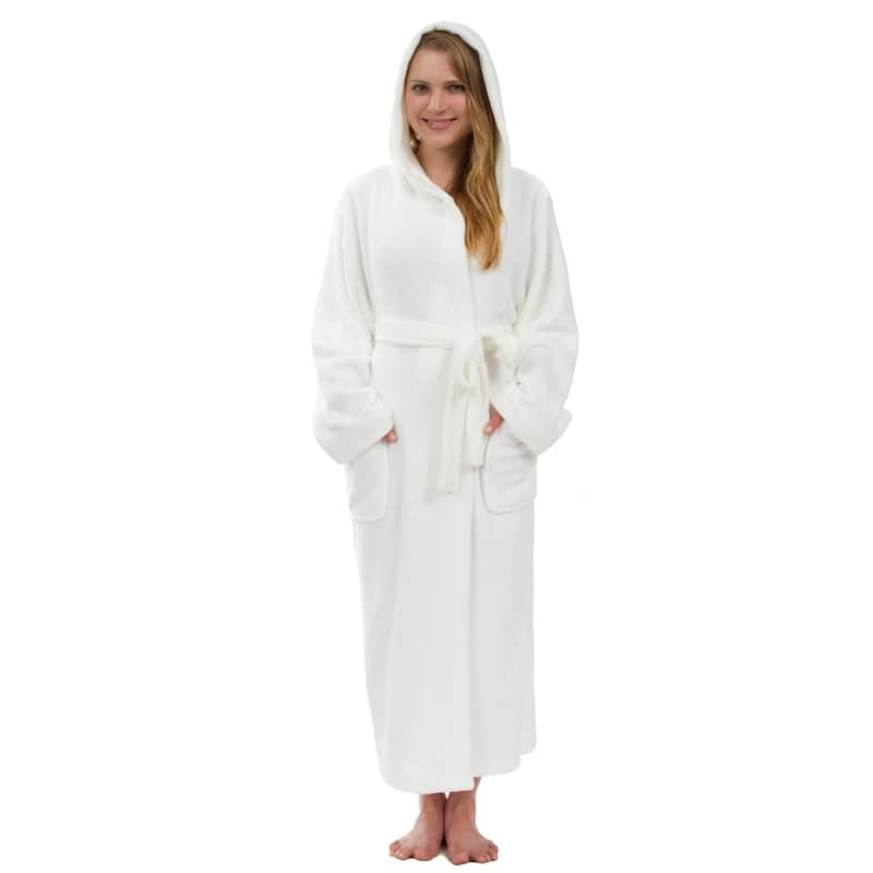 Women's Hooded Plush Robe, Long Fleece Solid Robe - On Sale - Bed Bath ...