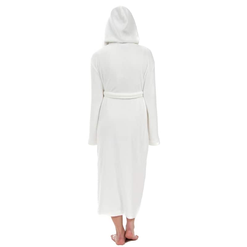 Women's Hooded Plush Robe, Long Fleece Solid Robe