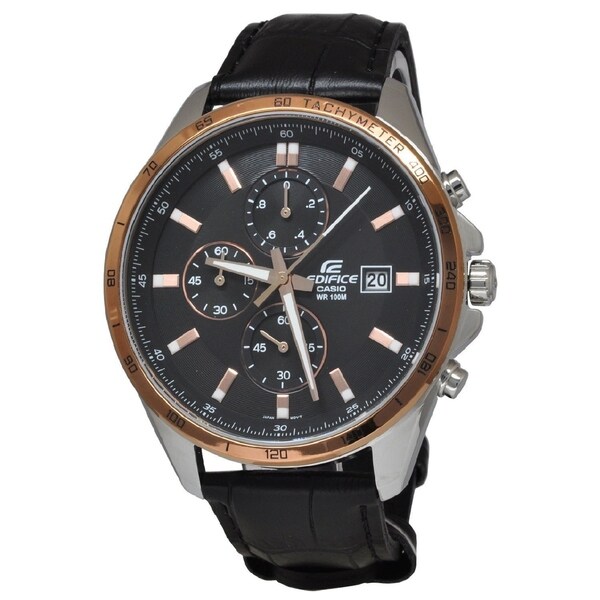 casio edifice black leather strap