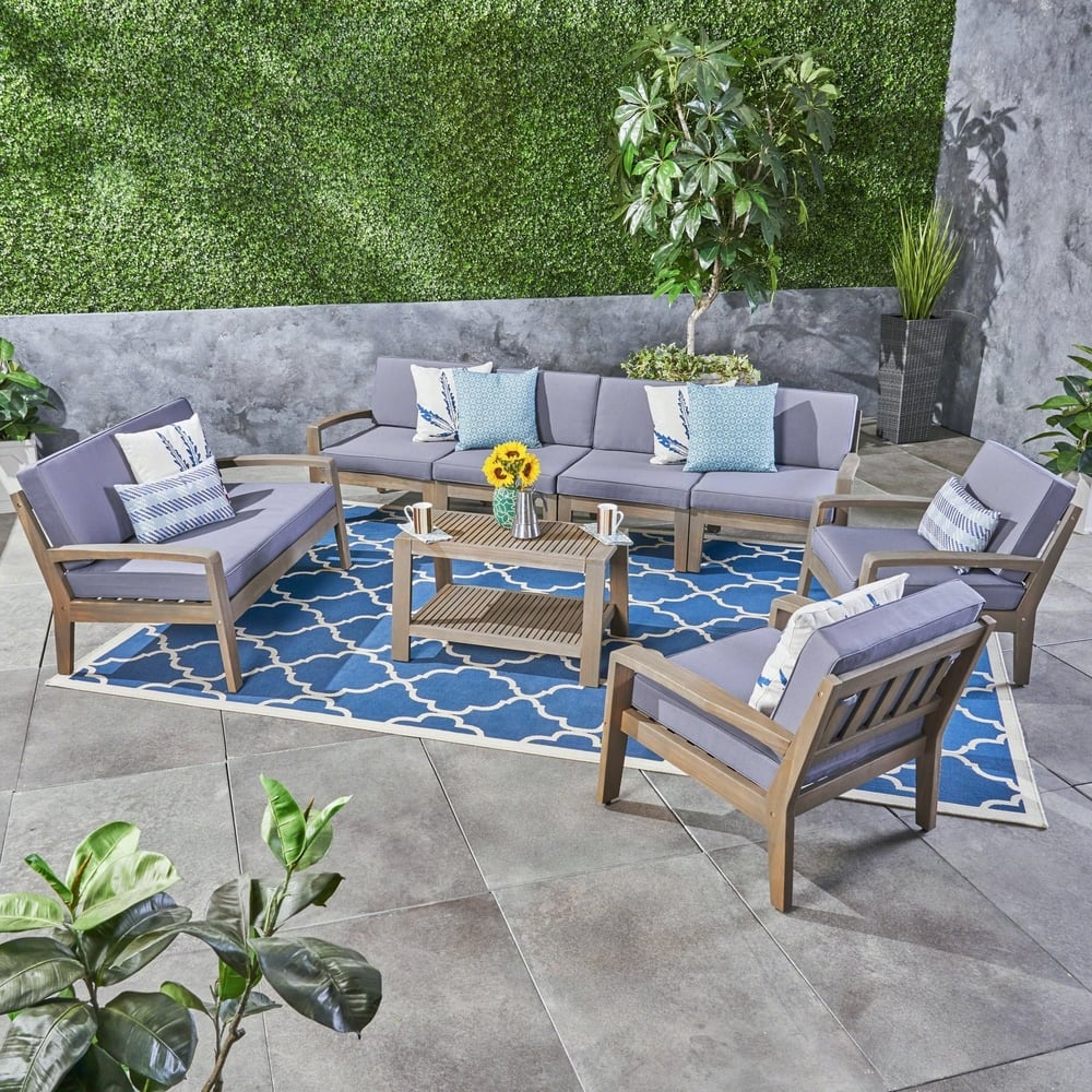 Grenada 8-piece Acacia Wood Sectional Chat Set by Christopher Knight Home