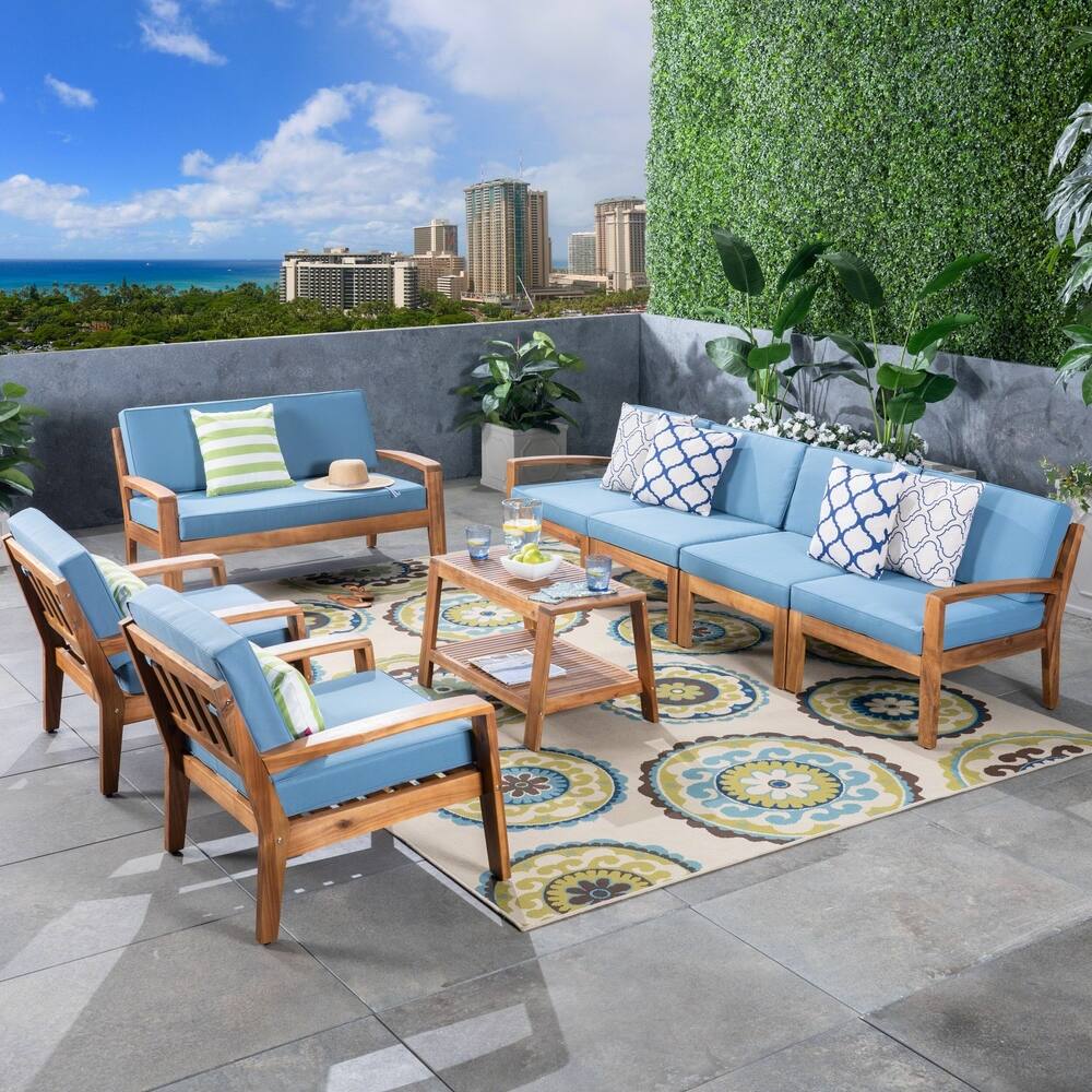 Grenada 8-piece Acacia Wood Sectional Chat Set by Christopher Knight Home