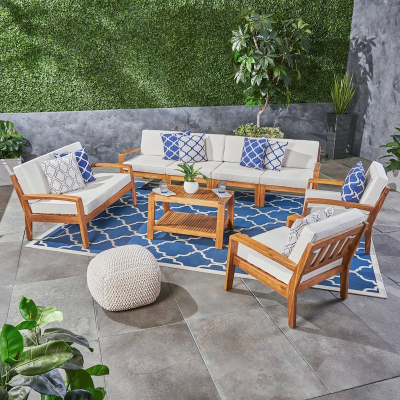 Grenada 8-piece Acacia Wood Sectional Chat Set by Christopher Knight Home