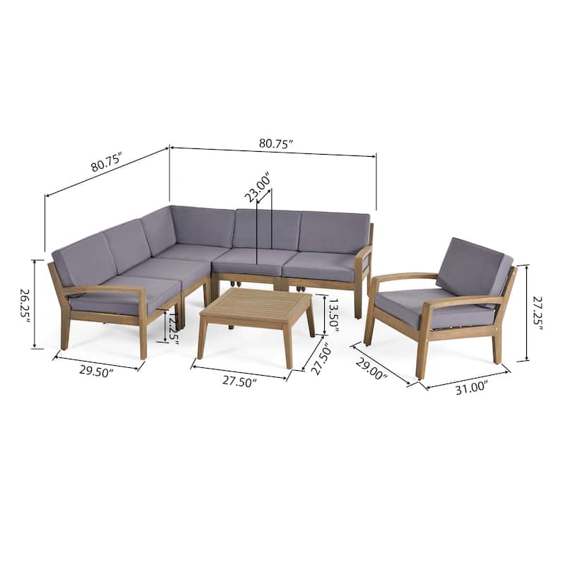 Grenada Outdoor Acacia Sectional Sofa and Table Set by Christopher Knight Home