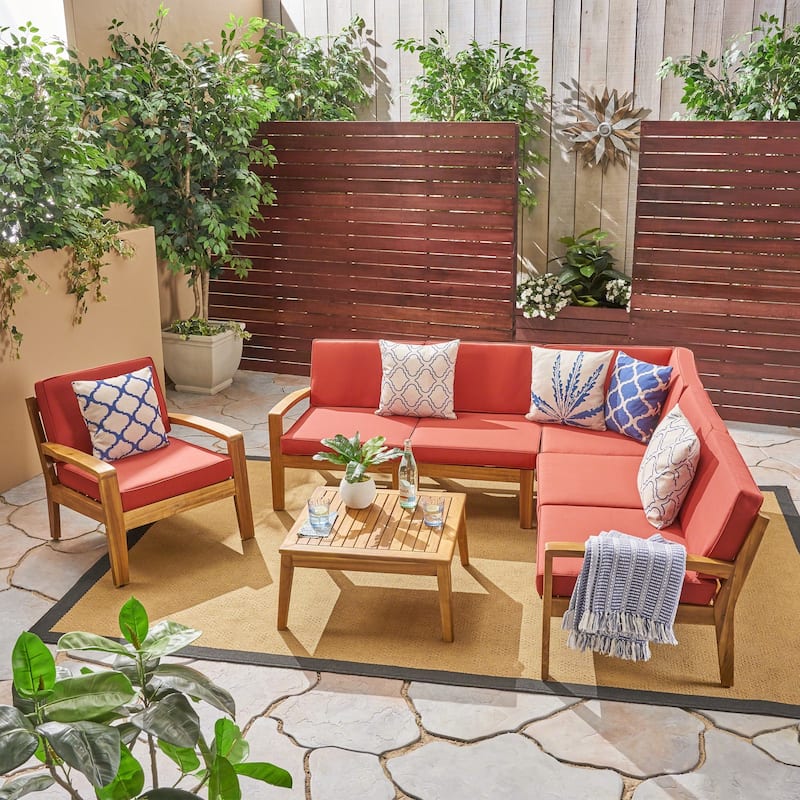 Grenada Outdoor Acacia Sectional Sofa and Table Set by Christopher Knight Home