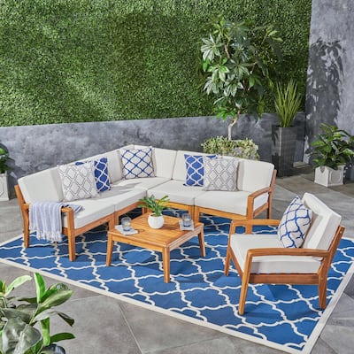 Grenada Outdoor Acacia Sectional Sofa and Table Set by Christopher Knight Home