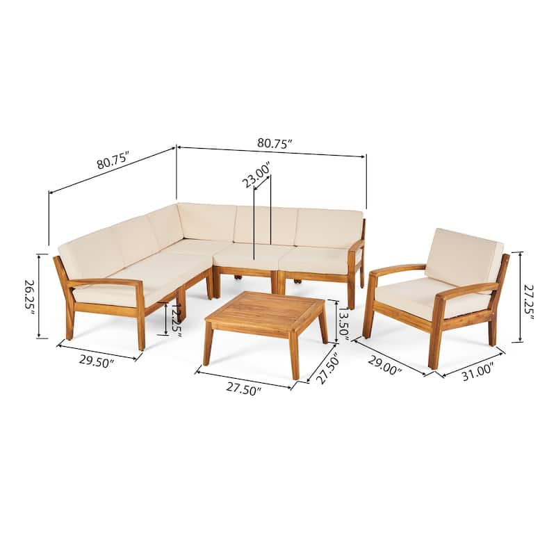 Grenada Outdoor Acacia Sectional Sofa and Table Set by Christopher Knight Home