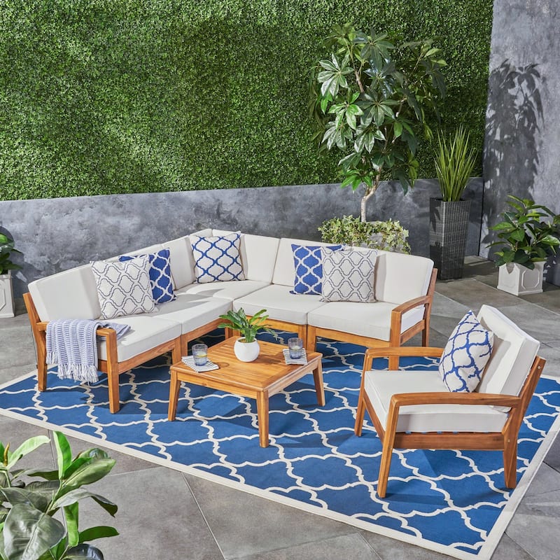 Grenada Outdoor Acacia Sectional Sofa and Table Set by Christopher Knight Home