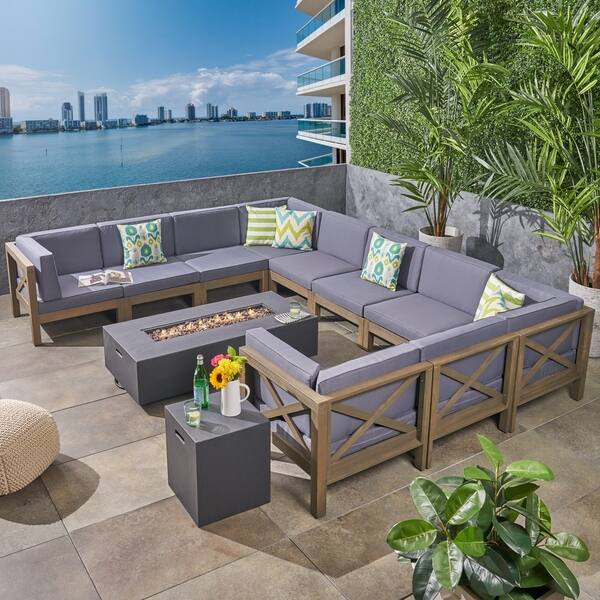 Shop Brava Outdoor 12 Piece Acacia Wood Sectional Sofa Set With