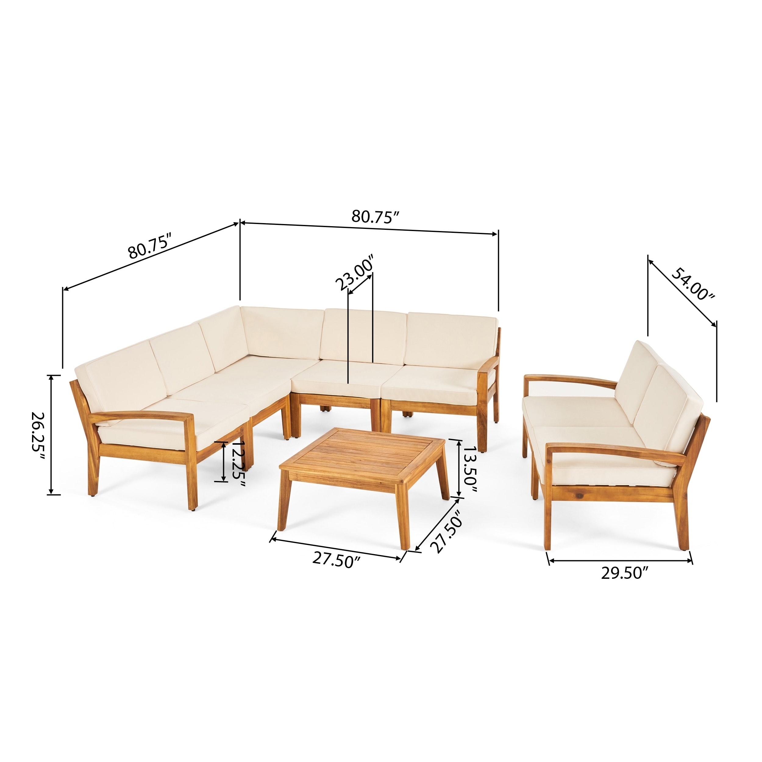 Grenada Outdoor Acacia Wood 7-seater Sectional Set by Christopher Knight Home