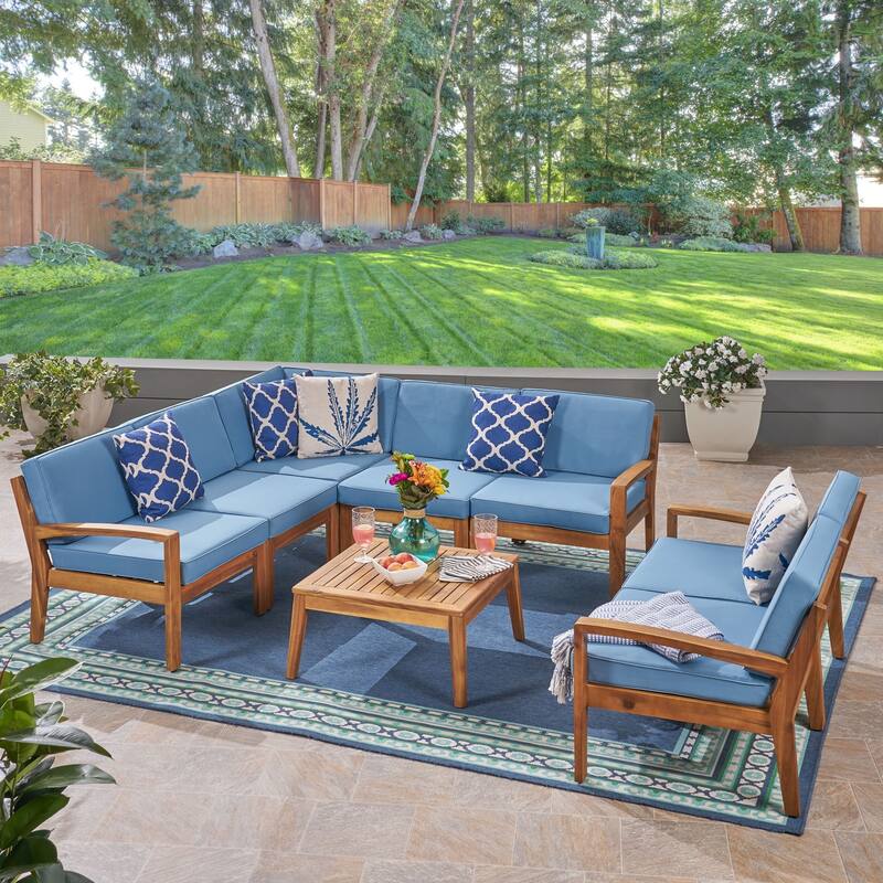 Grenada Outdoor Acacia Wood 7-seater Sectional Set by Christopher Knight Home