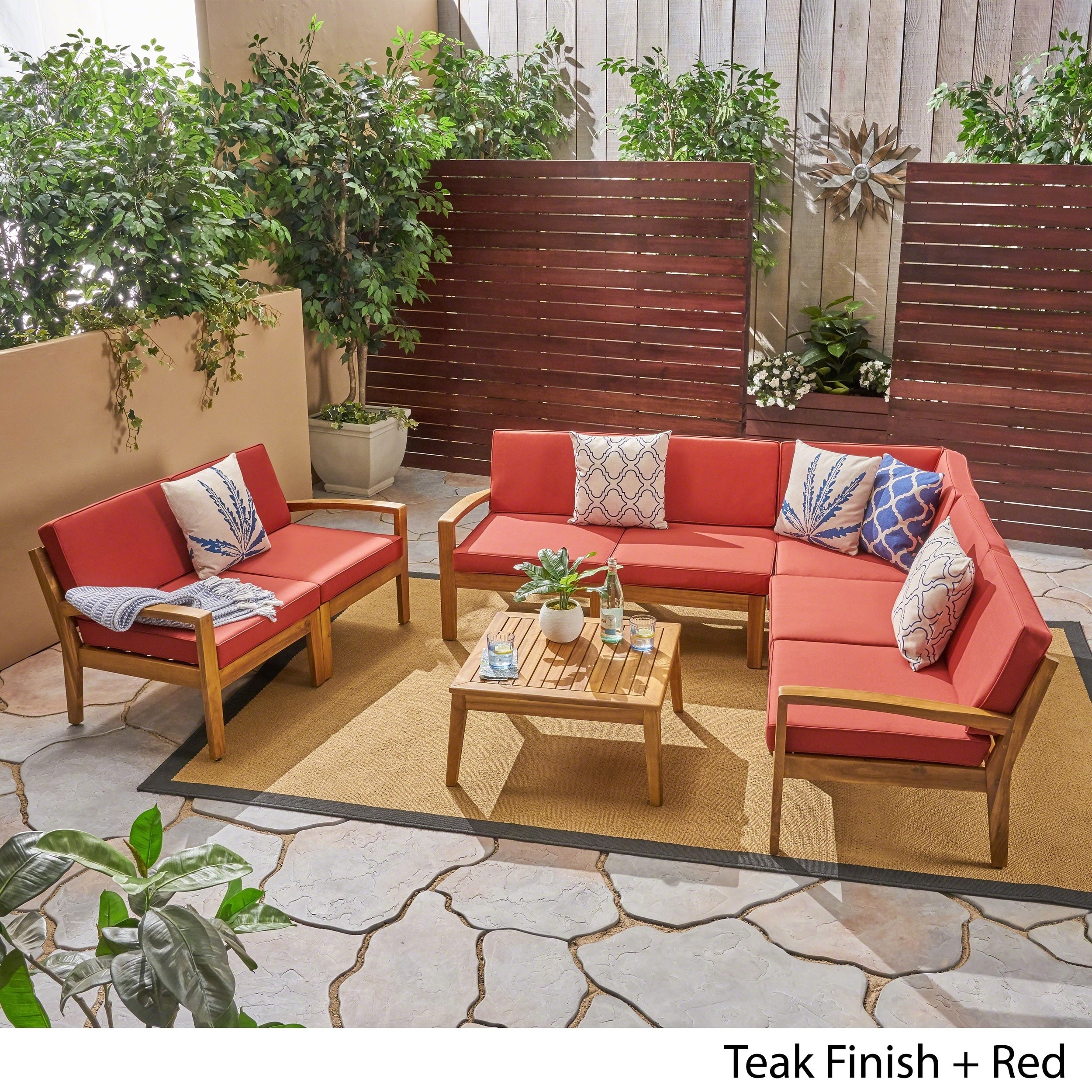 Grenada Outdoor Acacia Wood 7-seater Sectional Set by Christopher Knight Home