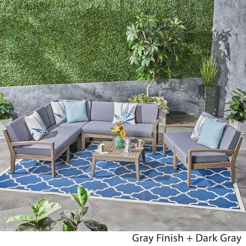 Grenada Outdoor Acacia Wood 7-seater Sectional Set by Christopher Knight Home