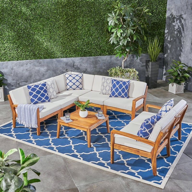 Grenada Outdoor Acacia Wood 7-seater Sectional Set by Christopher Knight Home