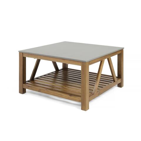 Celtis Farmhouse Acacia Wood Coffee Table with Faux-Stone Top by Christopher Knight Home