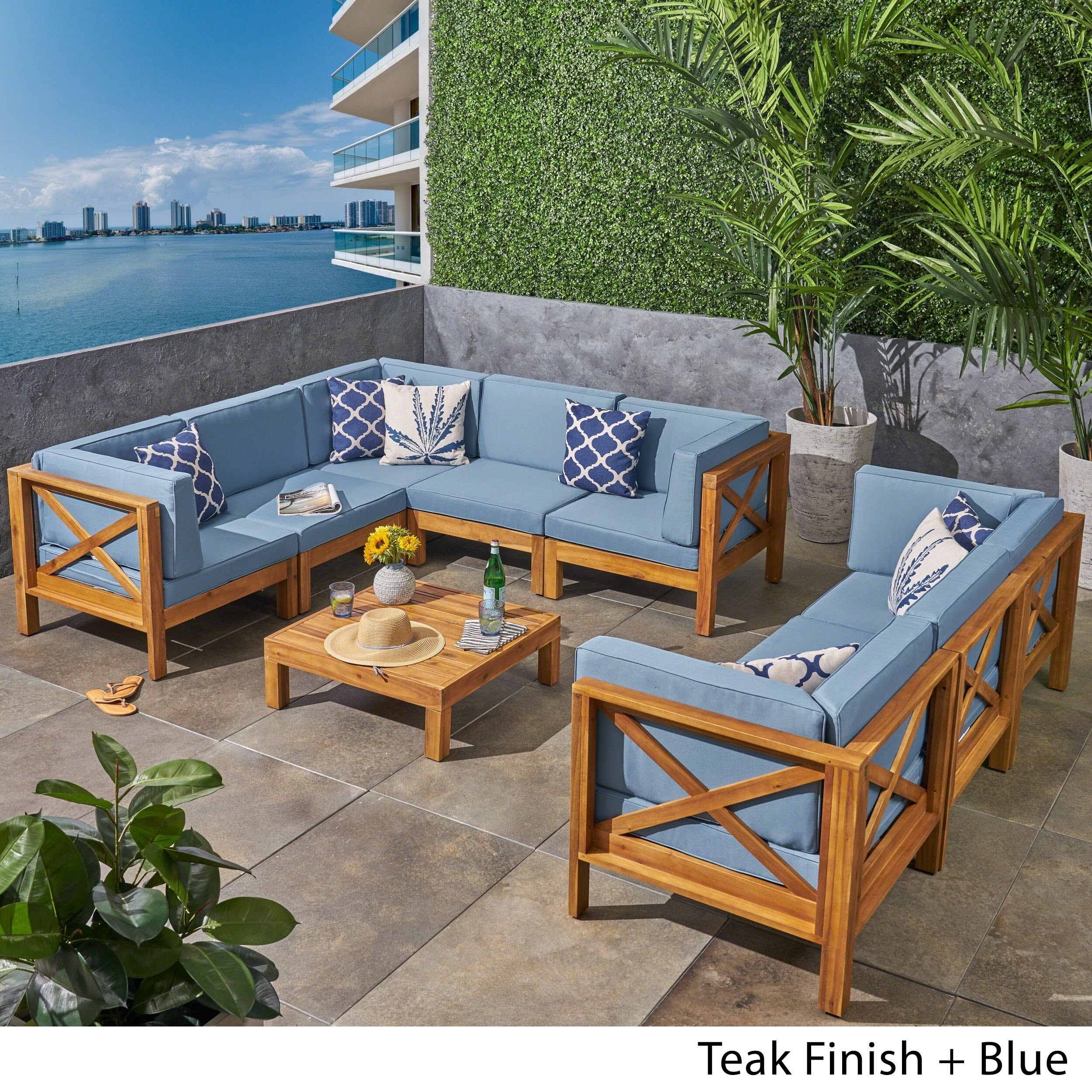Brava Outdoor 9 Piece Acacia Wood Sectional Sofa Set With Coffee Brava Outdoor 9 Piece Acacia Wood Sectional Sofa