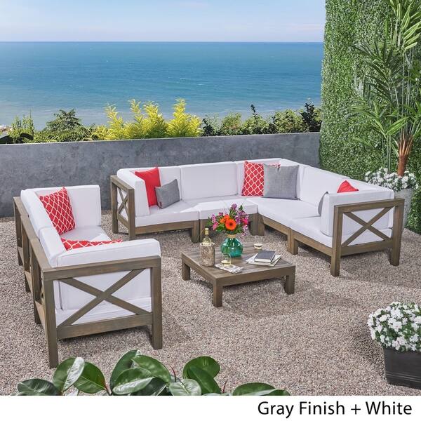 Shop Brava 9 Piece Acacia Wood Sectional Sofa Set By Christopher Knight Home On Sale Overstock 24193945