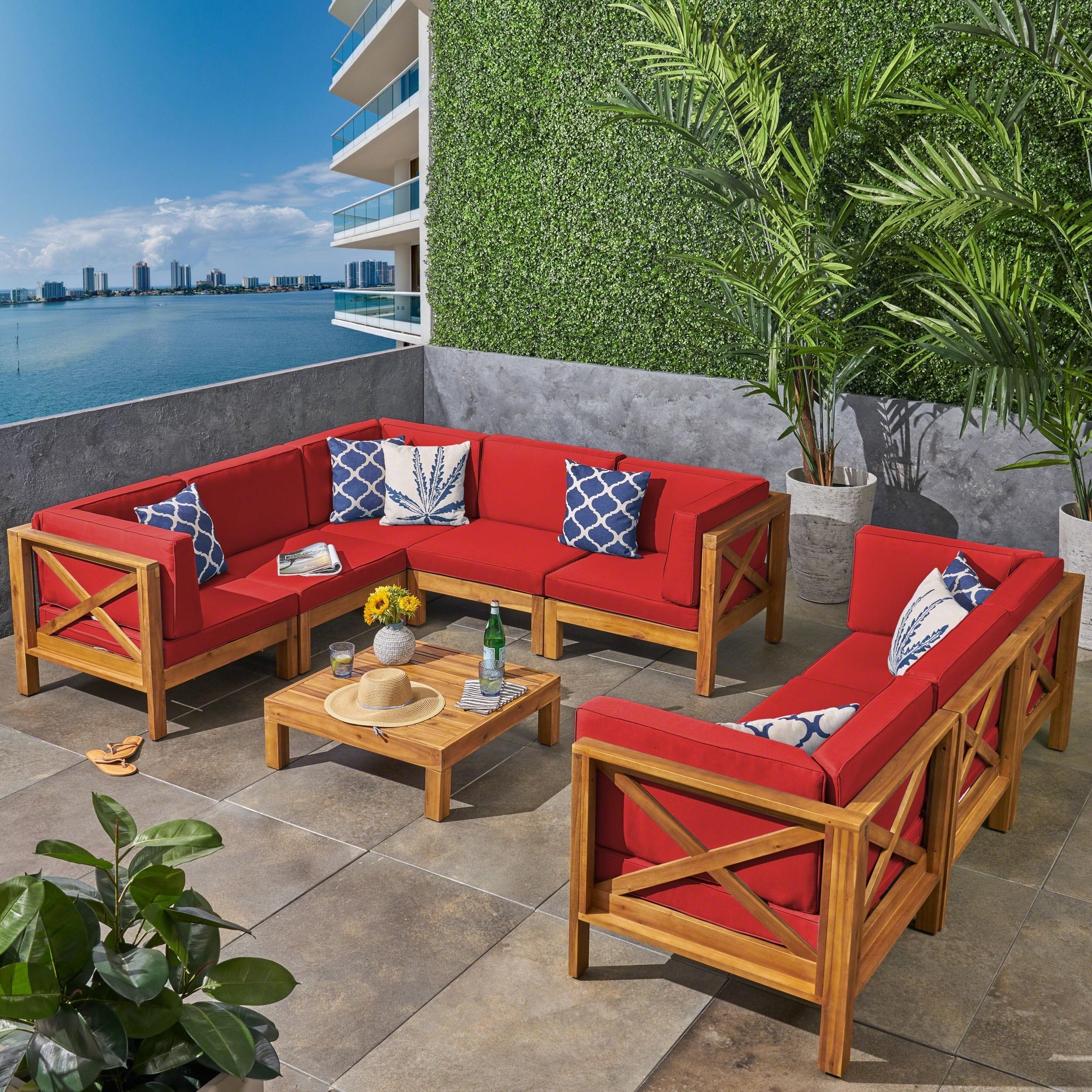 Brava Outdoor 9 Piece Acacia Wood Sectional Sofa Set With Coffee Brava Outdoor 9 Piece Acacia Wood Sectional Sofa Set With Coffee Table By
