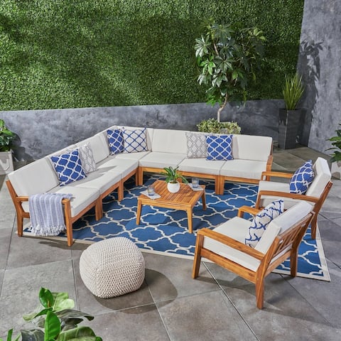 Grenada Outdoor Acacia Wood 9-seater Sectional Sofa Chat Set by Christopher Knight Home