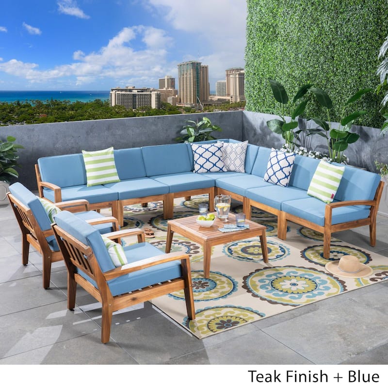 Grenada Outdoor Acacia Wood 9-seater Sectional Sofa Chat Set by Christopher Knight Home