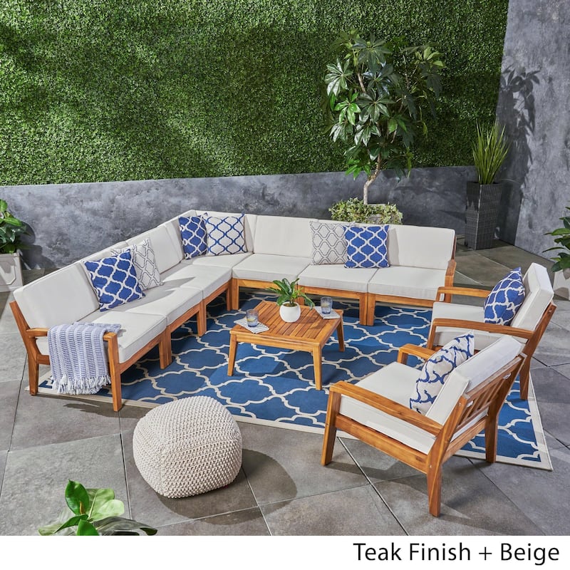 Grenada Outdoor Acacia Wood 9-seater Sectional Sofa Chat Set by Christopher Knight Home