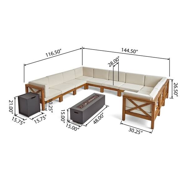 Shop Comores Outdoor Acacia Wood 10 Seater U Shaped Sectional Sofa