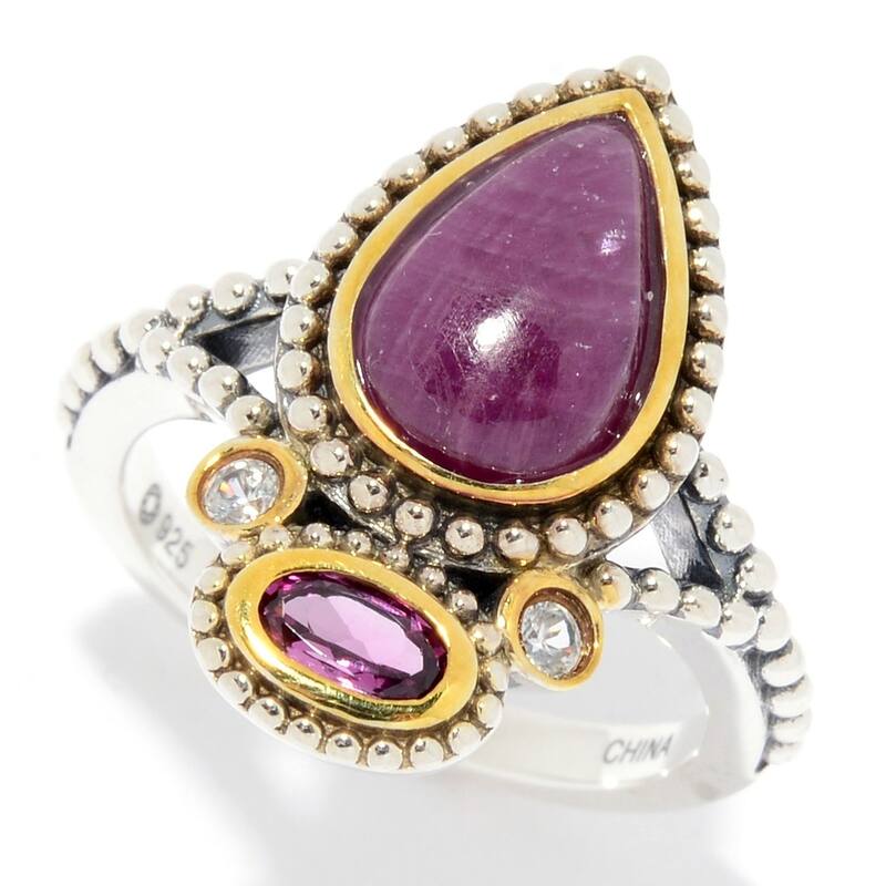 Sterling Silver Ruby, Rhodolite & White Zircon Beaded Ring