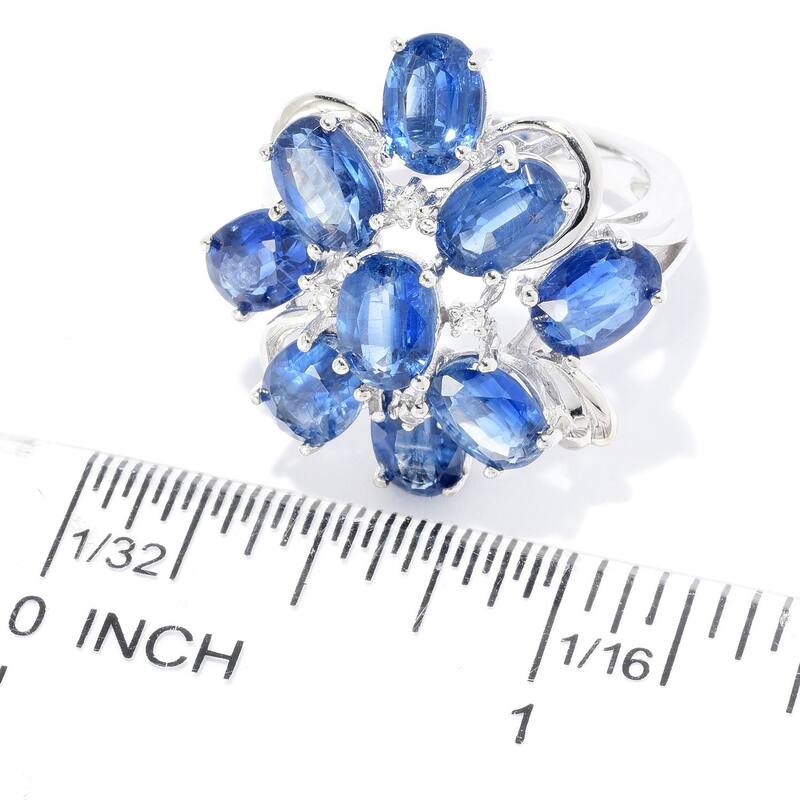 Sterling Silver 8.51ctw Kyanite & White Zircon Flower Ring