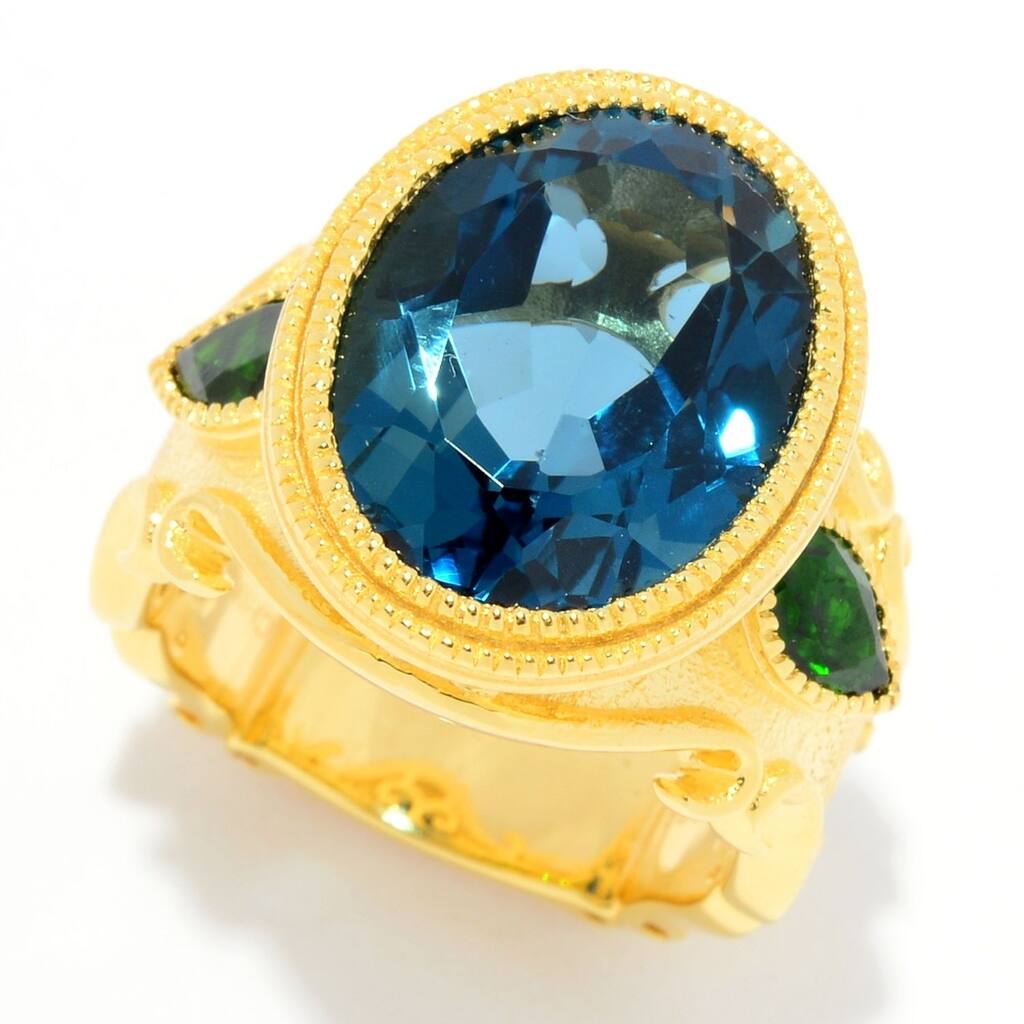 13.20ctw London Blue Topaz & Chrome Diopside Etruscan Ring