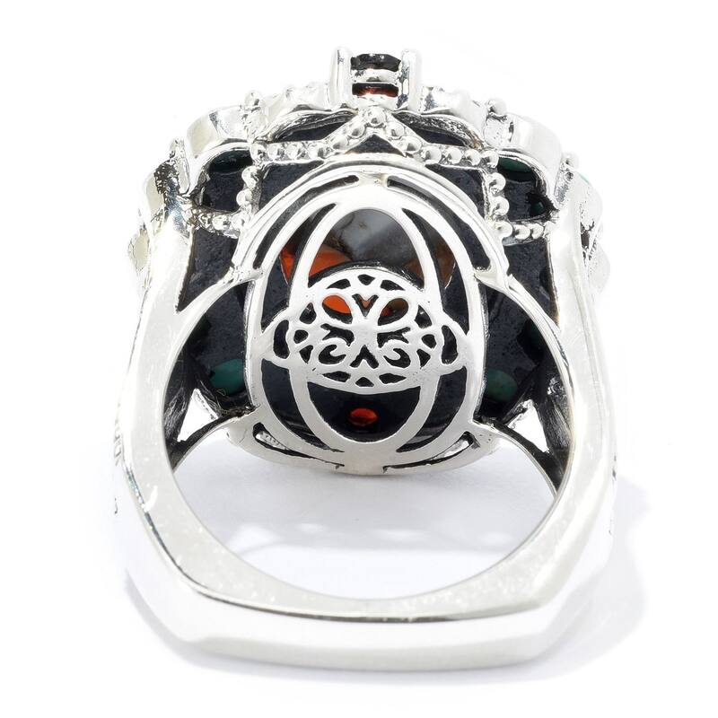 Sterling Silver Orange Spiny Oyster & Gemstone Halo Ring