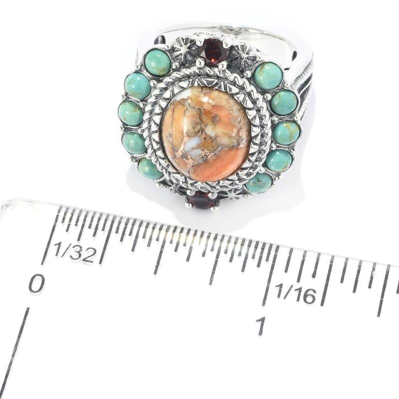 Sterling Silver Orange Spiny Oyster & Gemstone Halo Ring