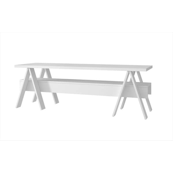 HomeRoots Furniture 53.15" Industrial Style TV Stand with 1 Lower Shelf in White