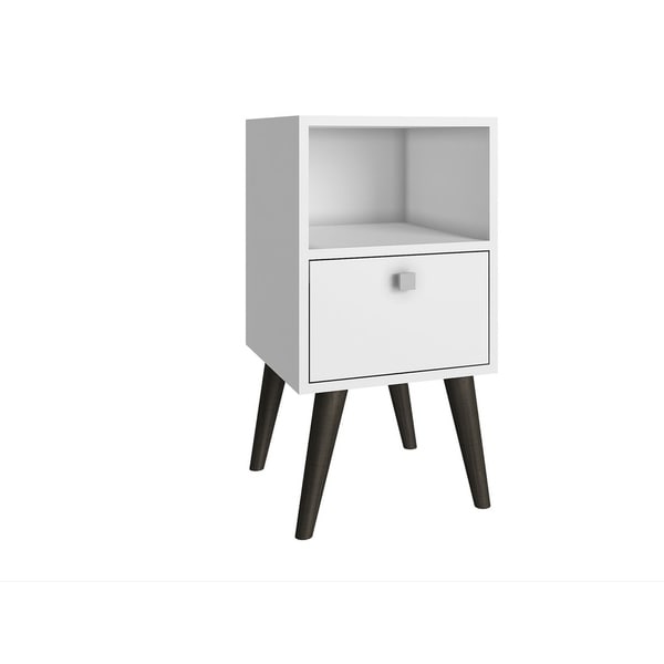 HomeRoots Furniture Side Table with 1 Cubby and 1 Drawer in White