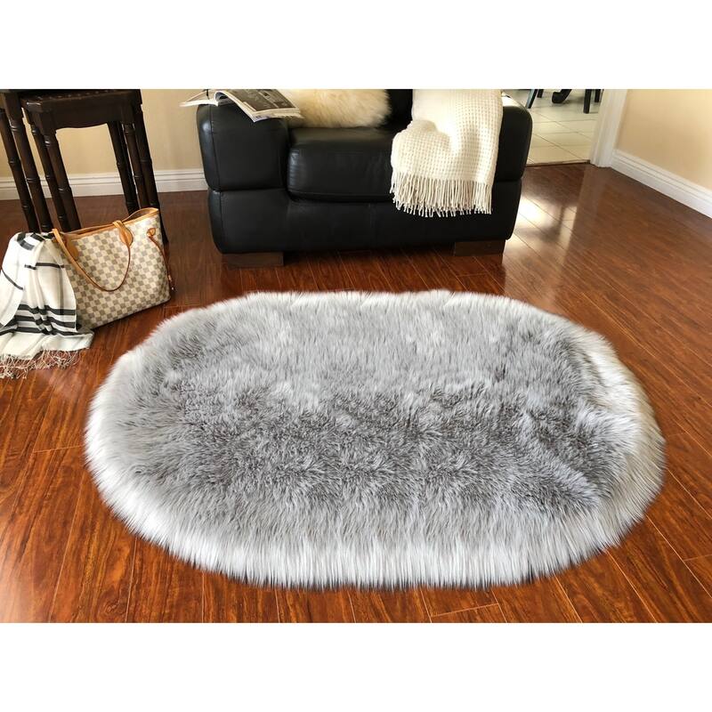 Spectrum Faux Sheepskin Oval Shape Shag Area Rug