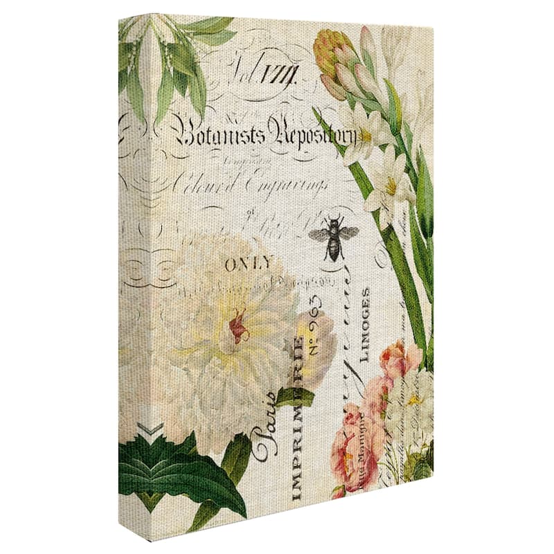 Flower and Bee Botany Collage II by Stacey Powell Wrapped Canvas Art