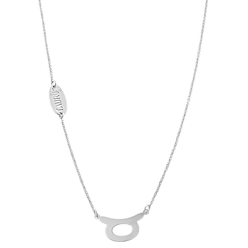 Rhodium Plated Sterling Silver Zodiac Necklace (18 inches) - taurus