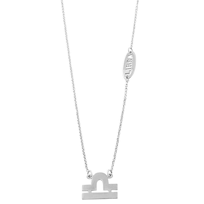 Rhodium Plated Sterling Silver Zodiac Necklace (18 inches) - libra