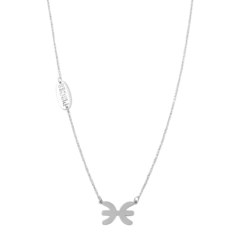 Rhodium Plated Sterling Silver Zodiac Necklace (18 inches) - pisces