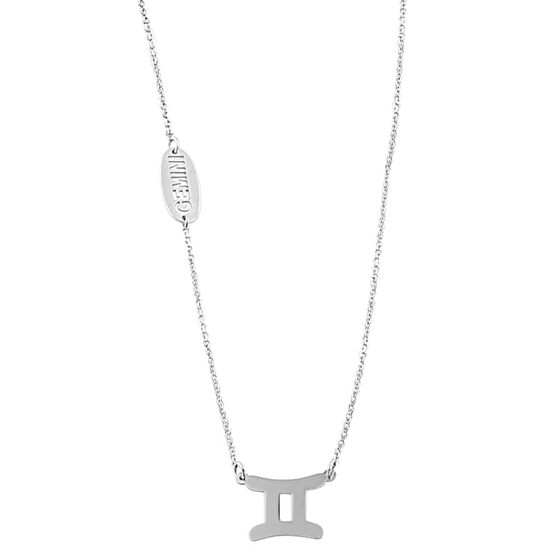 Rhodium Plated Sterling Silver Zodiac Necklace (18 inches) - gemini