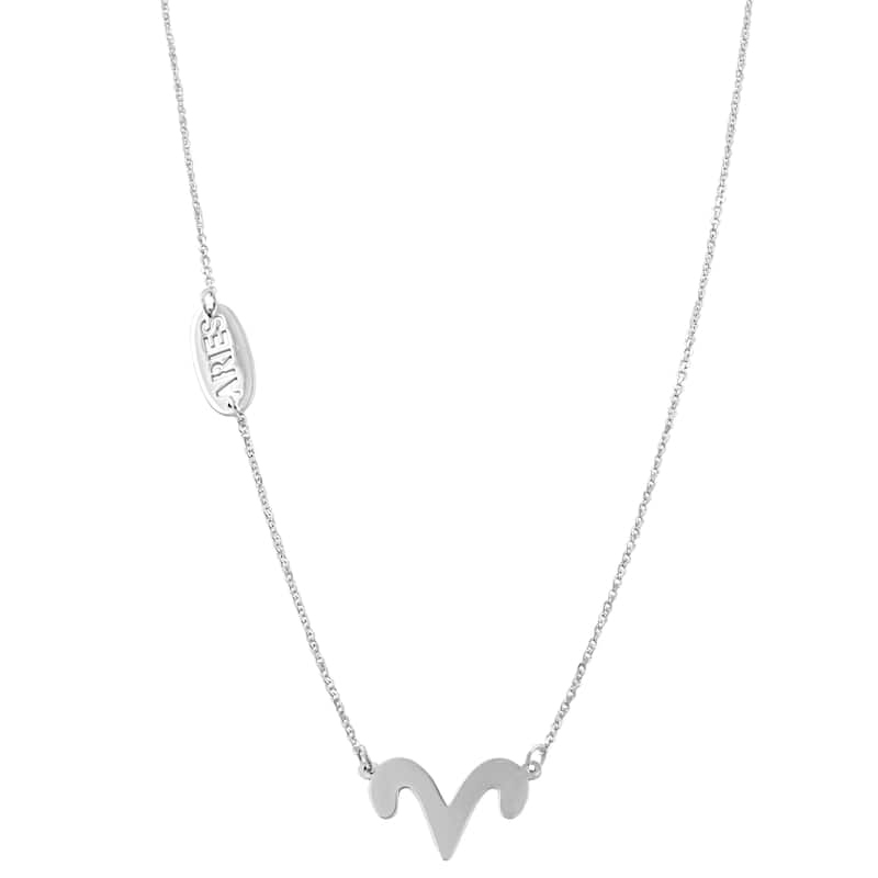 Rhodium Plated Sterling Silver Zodiac Necklace (18 inches) - aries