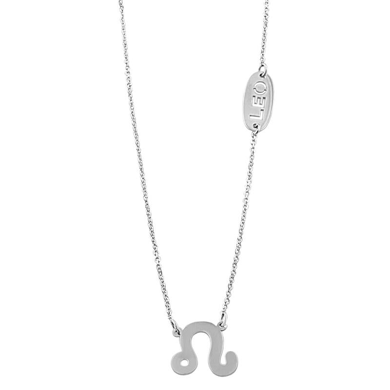Rhodium Plated Sterling Silver Zodiac Necklace (18 inches) - leo