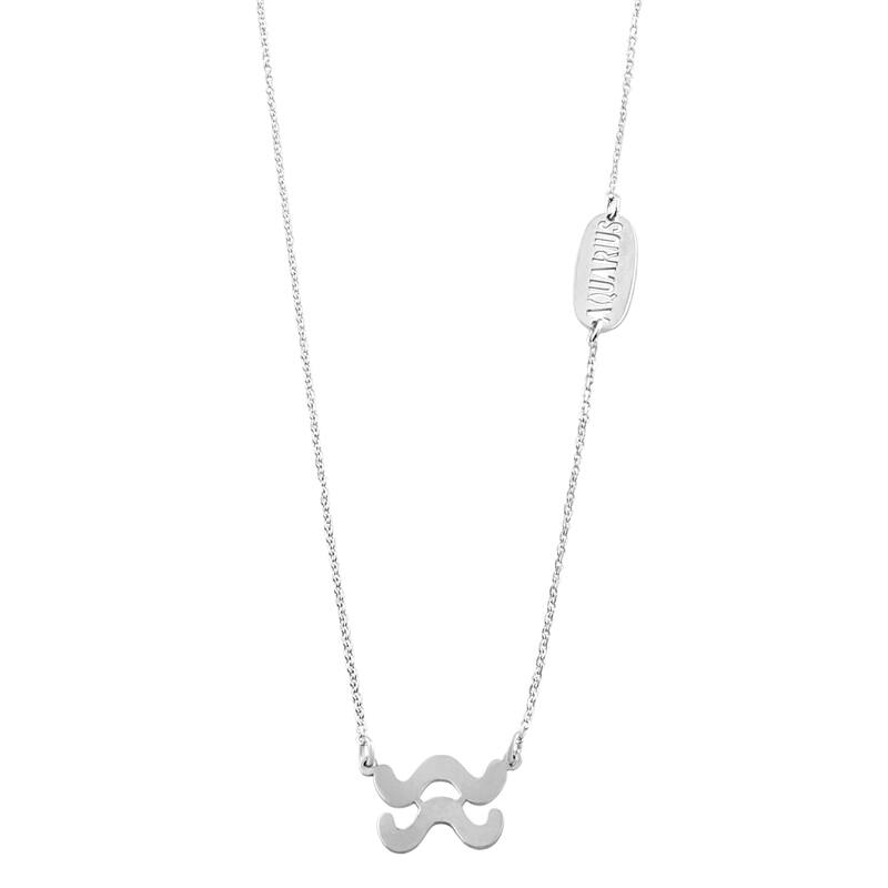 Rhodium Plated Sterling Silver Zodiac Necklace (18 inches) - aquarius