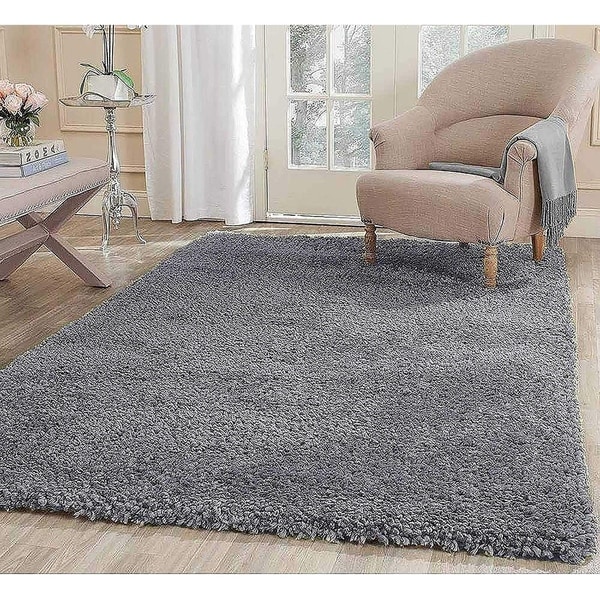 Popcorn Area Rug Carpet Solid Shag Silver - 5' x 7'
