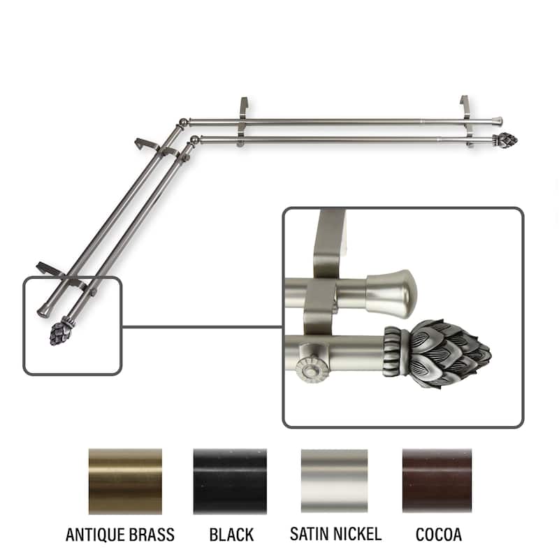 InStyleDesign Lotus Corner Window Double Curtain Rod 13/16 inch dia. - 48-84 inches - satin nickel