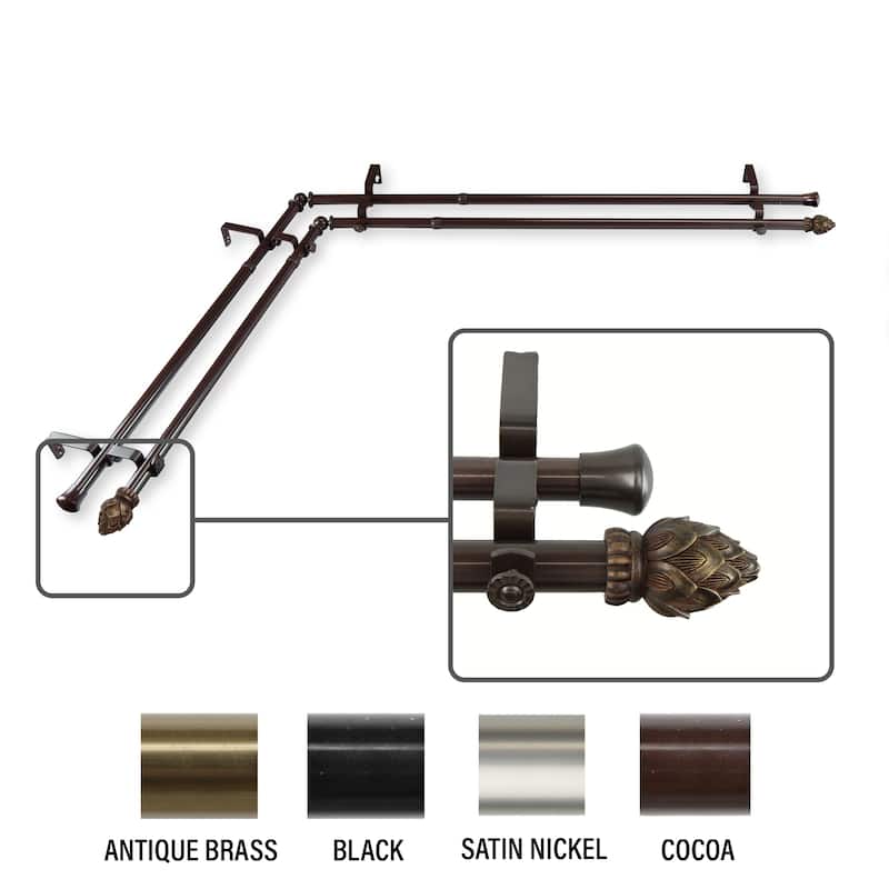 InStyleDesign Lotus Corner Window Double Curtain Rod 13/16 inch dia. - 48-84 inches - Cocoa