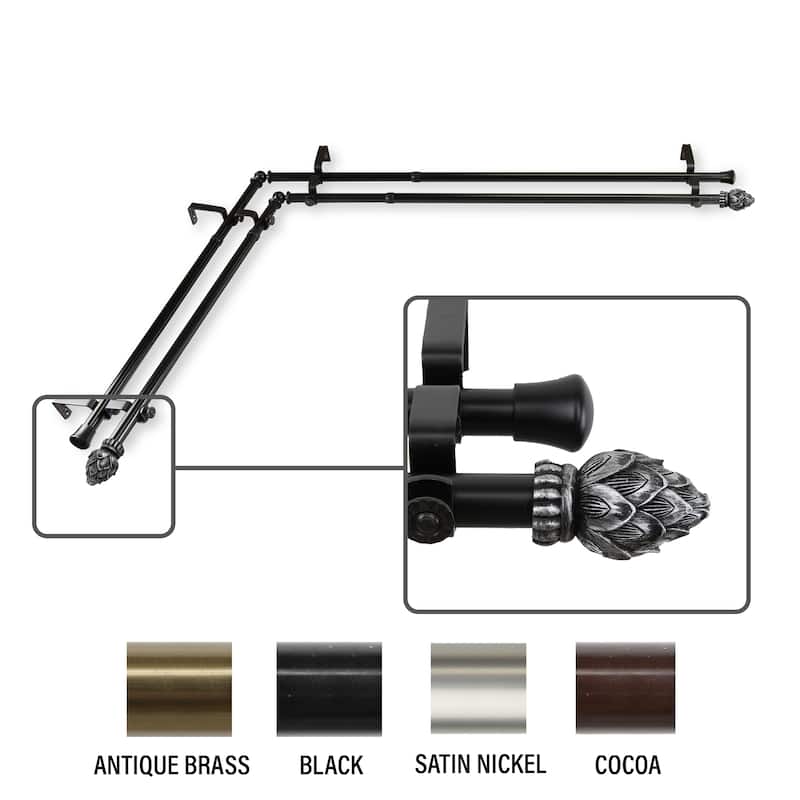 InStyleDesign Lotus Corner Window Double Curtain Rod 13/16 inch dia. - 28-48 inches - Black