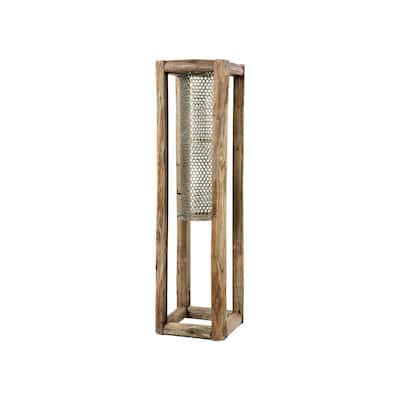 Mercana Rowan II Medium Walnut Wood and Mesh Metal Table Candle Holder