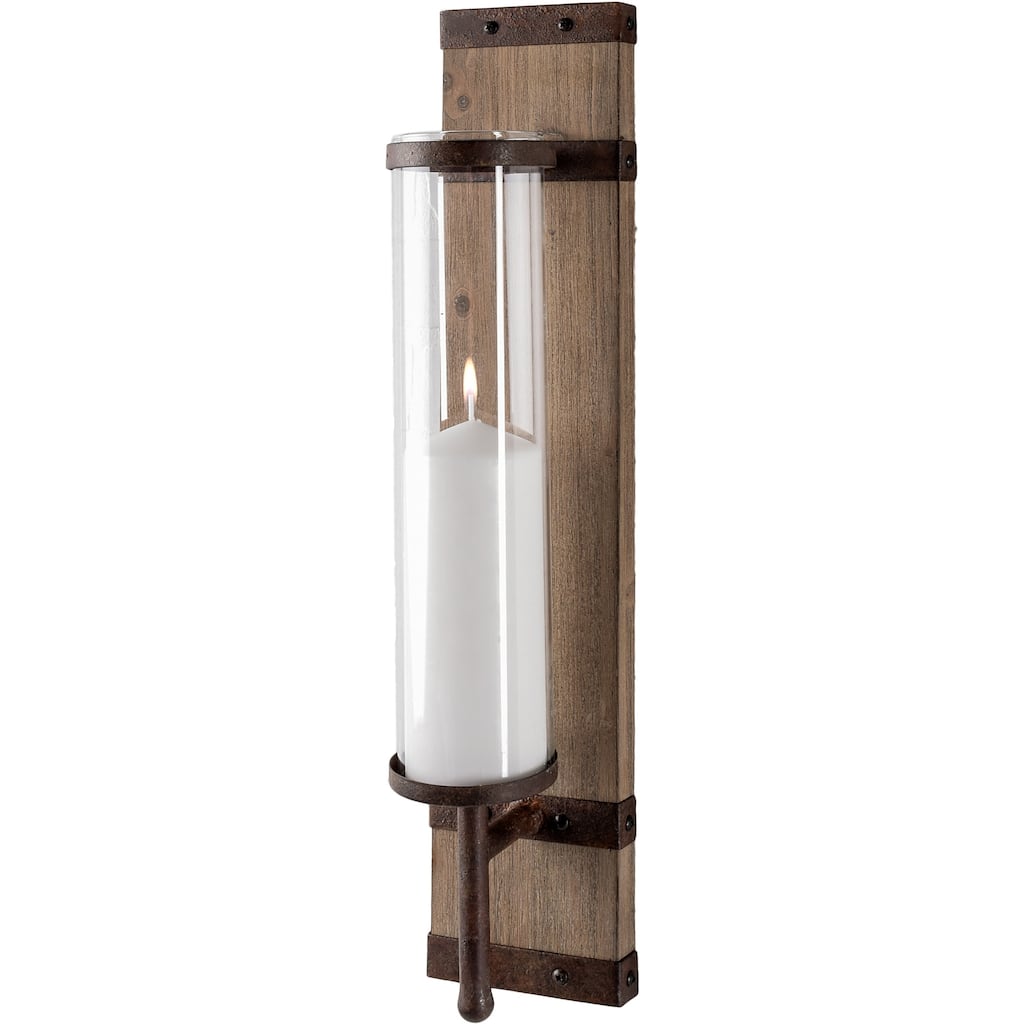 Lars Brown Wood With Metal Accent Wall Candle Holder - 5"W x 5.5"D x 23.6"H