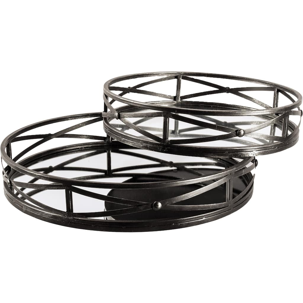 Piers Black Metal Mirrored Round Trays (Set of 2) - Small