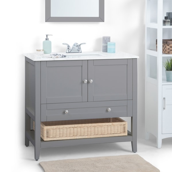 23 25 In 1 Drawer 24 Inch Cabinet Wyndenhall Belmont 36 Inch Contemporary Bath Vanity In Warm Grey With White Engineered Marble Extra Thick Top